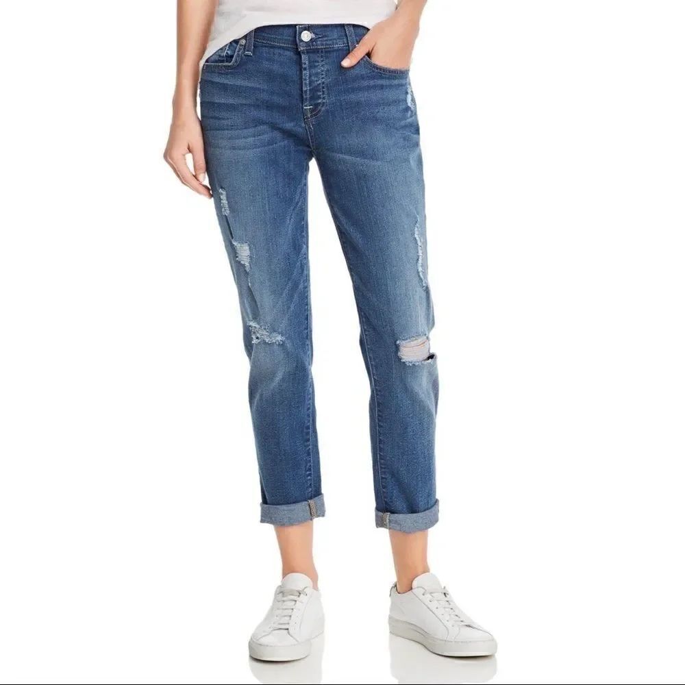 7 For All Mankind Josefina Skinny Boyfriend Lightly Distressed Jeans